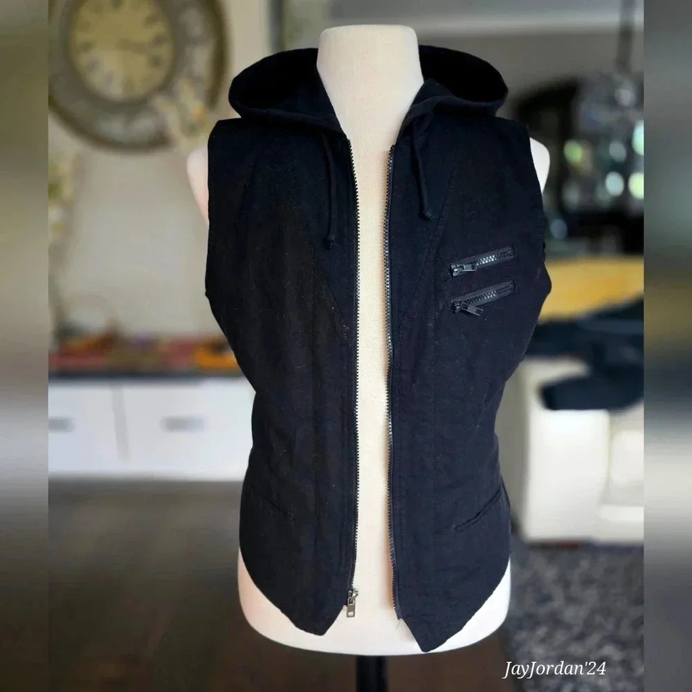 Guess Brand Black Hooded Vest
